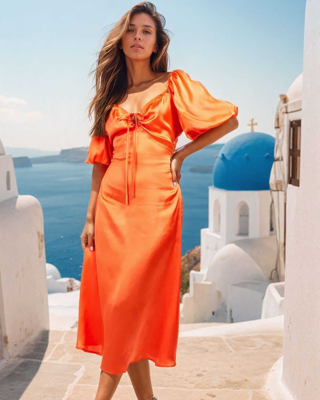 Robe orange en satin